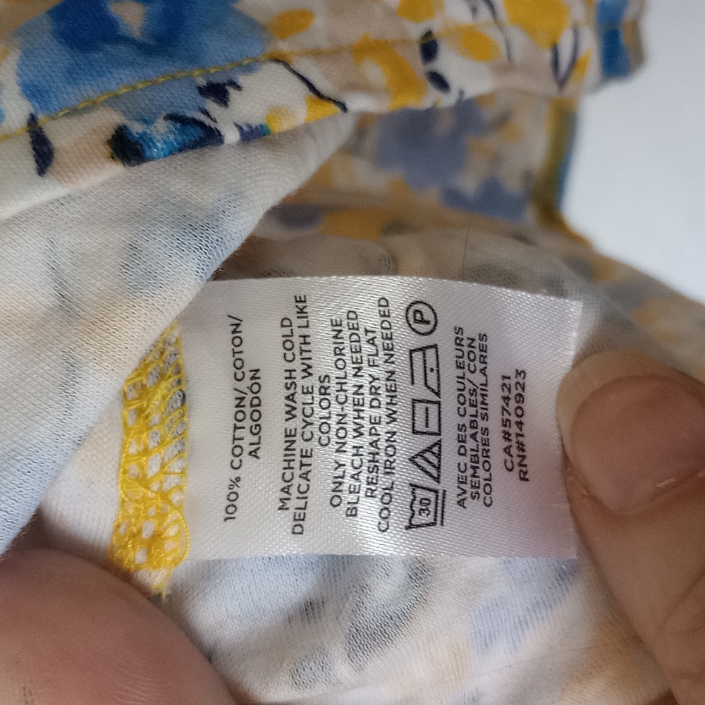 Ann Taylor blue yellow flower ruffle sleeve blouse - Picture 6 of 6